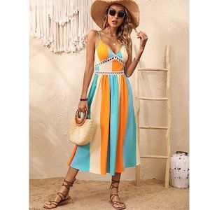 New striped summer sleeveless midi sun dress, size 12
